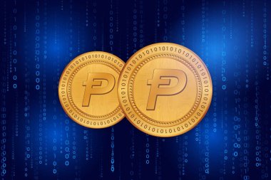 Dijital arka planda Potcoin-pot kripto para birimi resimleri. 3d illüstrasyon.