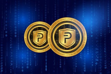 Dijital arkaplanda Pivx kripto para birimi resimleri. 3d illüstrasyon.