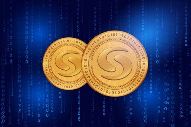 Sayısal arkaplandaki syscoin-sys şifreli para birimi resimleri. 3d illüstrasyon.