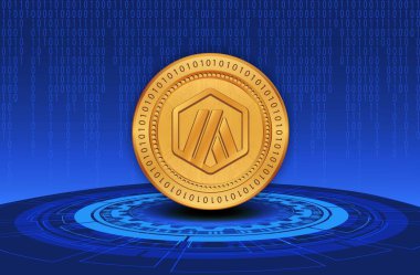 Arbitrum-yay sanal para biriminin dijital arkaplandaki görüntüsü. 3d illüstrasyon.