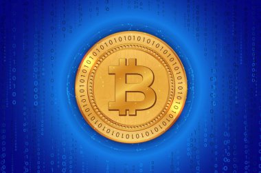 Dijital arkaplandaki bitcoin-btc logosunun görüntüleri. 3d illüstrasyon.