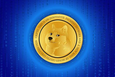 Dijital arkaplanda dogecoin-dog kripto para biriminin görüntüleri. 3d illüstrasyon.
