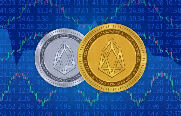 Stock image eos virtual currency images. 3d illustrations. digital coins.