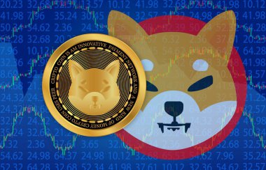 Shiba renkli arka planda sanal para birimi görselleri. 3d illüstrasyon.