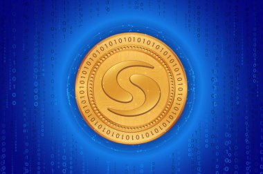 Sayısal arkaplandaki syscoin-sys şifreli para birimi resimleri. 3d illüstrasyon.