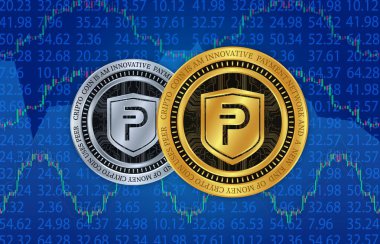 Dijital arkaplanda Pivx kripto para birimi resimleri. 3d illüstrasyon.