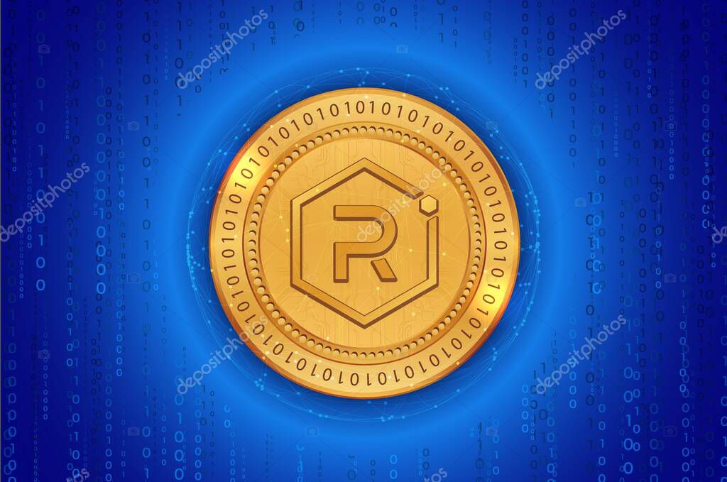 Raydium-ray virtual currency image in the digital background. 3d illustrations.