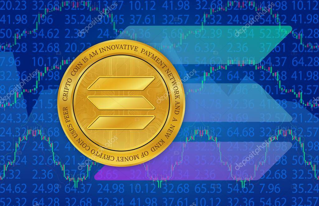 Image of solana-sol virtual currency on digital background. 3d illustration