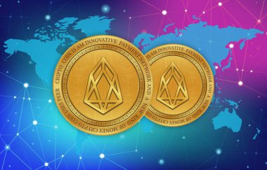 Eos sanal para birimi görüntüleri. Üç boyutlu çizimler. dijital paralar.