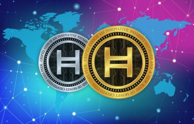 Hedera hashgraph-hbar sanal para birimi resimleri. 3d illüstrasyon.