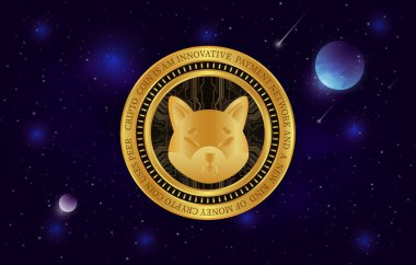 Shiba renkli arka planda sanal para birimi görselleri. 3d illüstrasyon.