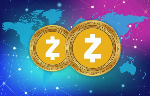 stock image digital background image of the zcash-zec virtual currency.  3d illustration.