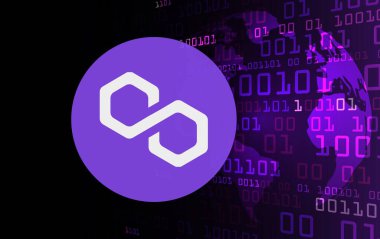 Dijital arkaplanda çokgen-matik kripto para birimi resimleri. 3d illüstrasyon.