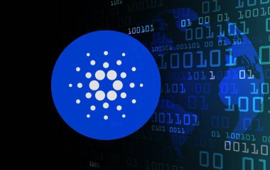 Dijital arkaplanda cardano-ada sanal para birimi resmi. 3d illüstrasyon.