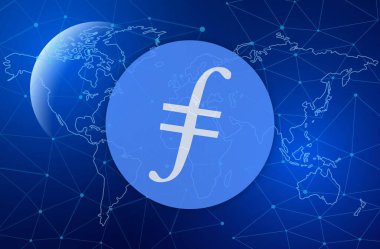 Dijital arkaplanda filecoin-fil sanal para biriminin görüntüsü. 3d illüstrasyon.