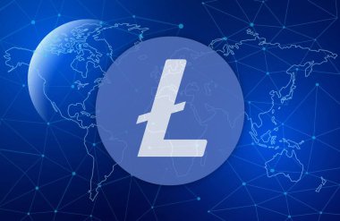  Litoin-ltc sanal para birimi görüşleri. 3d illüstrasyon