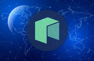 Dijital arkaplanda yeni sanal para birimi görüntüleri. 3d illüstrasyon.