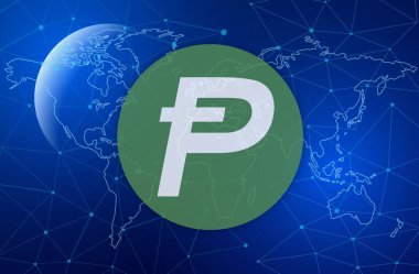 Dijital arka planda Potcoin-pot kripto para birimi resimleri. 3d illüstrasyon.