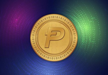 Dijital arka planda Potcoin-pot kripto para birimi resimleri. 3d illüstrasyon.