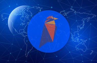 Ravencoin-Rvn dijital arkaplanda şifreli para birimi görüntüleri. 3d illüstrasyon.