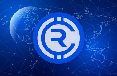 Dijital arkaplanda yakut yakut yakutu-rby kripto para birimi resimleri. 3d illüstrasyon.