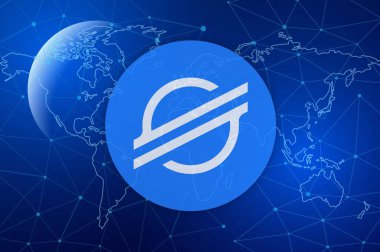 Dijital arkaplanda yıldız-xlm şifreli para birimi resimleri. 3d illüstrasyon.