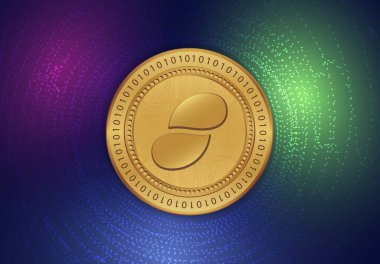 Dijital arkaplanda durum-durum sanal para birimi resimleri. 3d illüstrasyon.