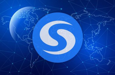 Sayısal arkaplandaki syscoin-sys şifreli para birimi resimleri. 3d illüstrasyon.