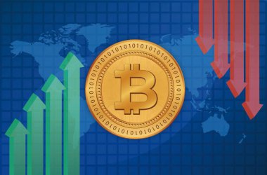 Dijital arkaplandaki bitcoin-btc logosunun görüntüleri. 3d illüstrasyon.