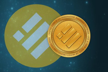 Binance usd-busd dijital arkaplanda sanal para birimi resmi. 3d illüstrasyon.