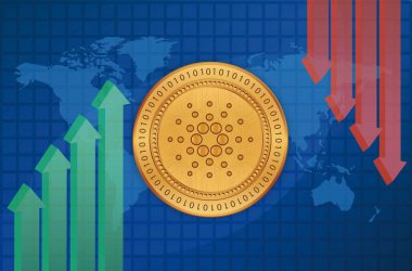Dijital arkaplanda cardano-ada sanal para birimi resmi. 3d illüstrasyon.