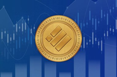 Binance usd-busd dijital arkaplanda sanal para birimi resmi. 3d illüstrasyon.