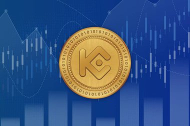 Dijital arkaplanda kucoin-kcs sanal para birimi resimleri. 3d illüstrasyon.