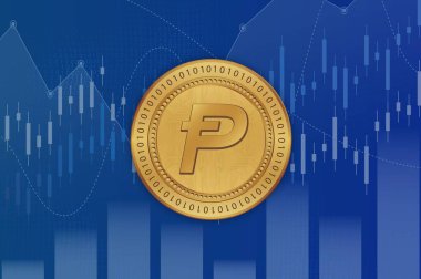 Dijital arka planda Potcoin-pot kripto para birimi resimleri. 3d illüstrasyon.