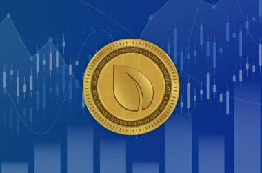 Dijital arkaplanda Peercoin-peer şifreli para birimi resimleri. 3d illüstrasyon.