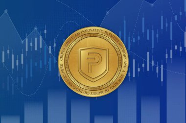 Dijital arkaplanda Pivx kripto para birimi resimleri. 3d illüstrasyon.