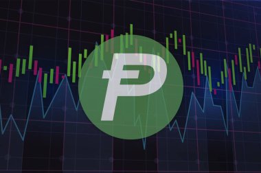 Dijital arka planda Potcoin-pot kripto para birimi resimleri. 3d illüstrasyon.
