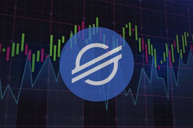 Dijital arkaplanda yıldız-xlm şifreli para birimi resimleri. 3d illüstrasyon.