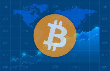 Dijital arkaplandaki bitcoin-btc logosunun görüntüleri. 3d illüstrasyon.