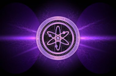 Dijital arkaplanda kozmos-atom kripto para birimi görüntüleri. 3d illüstrasyon.