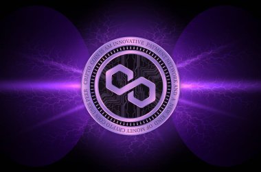 Dijital arkaplanda çokgen-matik kripto para birimi resimleri. 3d illüstrasyon.