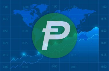 Dijital arka planda Potcoin-pot kripto para birimi resimleri. 3d illüstrasyon.