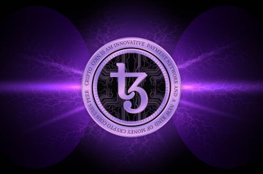 Teos-xtz dijital arkaplanda sanal para birimi görüntüsü. 3d illüstrasyon.