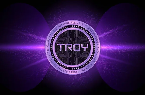 an image of the virtual currency troy coin on a digital background. 3d illustrations.