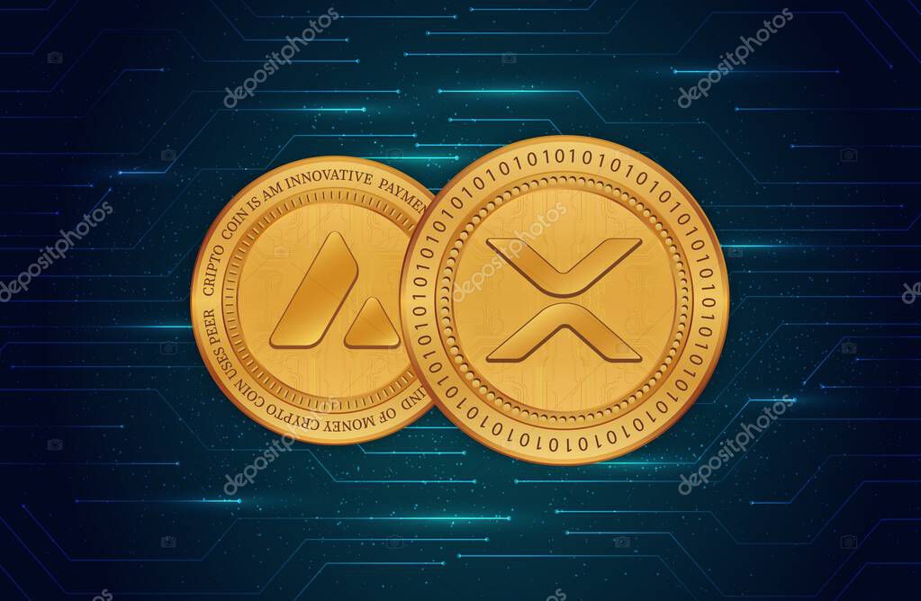 Avalanche-avax and ripple-xrp virtual currency logo. 3d illustrations.