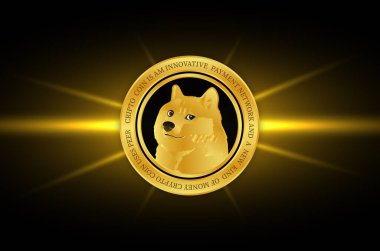 Dijital arkaplanda dogecoin-dog kripto para biriminin görüntüleri. 3d illüstrasyon.