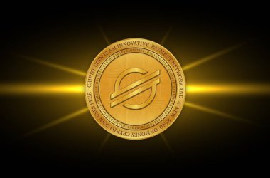 Dijital arkaplanda yıldız-xlm şifreli para birimi resimleri. 3d illüstrasyon.