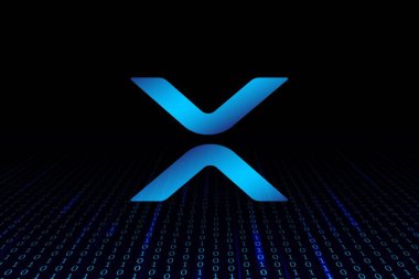 Dijital arkaplanda dalgalı-xpr sanal para birimi resimleri. 3d illüstrasyon.