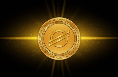 Dijital arkaplanda yıldız-xlm şifreli para birimi resimleri. 3d illüstrasyon.