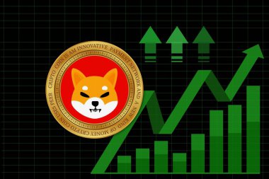 Shiba renkli arka planda sanal para birimi görselleri. 3d illüstrasyon.